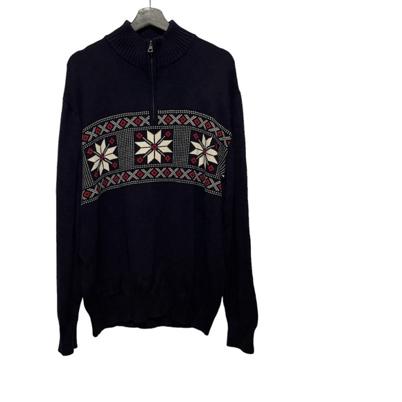 Vintage Weatherproof Holiday Knit Sweater quarter zip navy - Picture 3 of 6